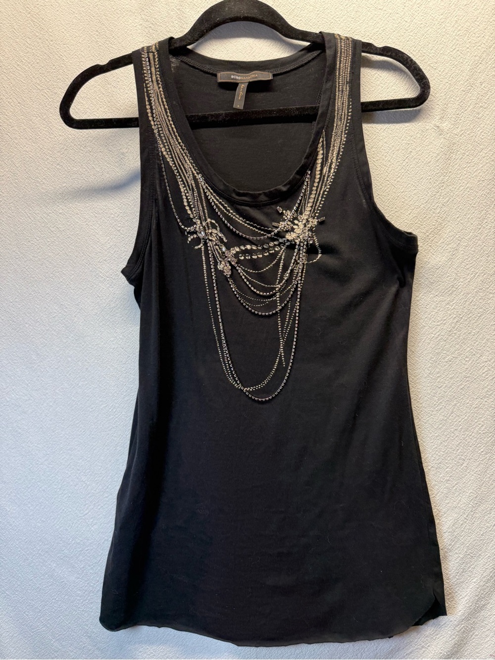 Savage Style Power Glam Black Tank with Attached Jewel Strands Goth